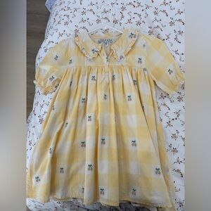 Emile et ida Girls summery Yellow Checkered Dress with Cherry Embroidery